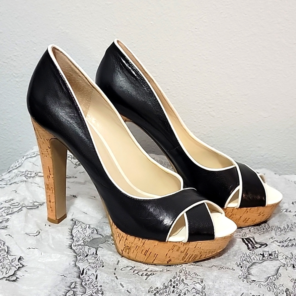Nine West Black and White Peep-toe heels, size 8.5M